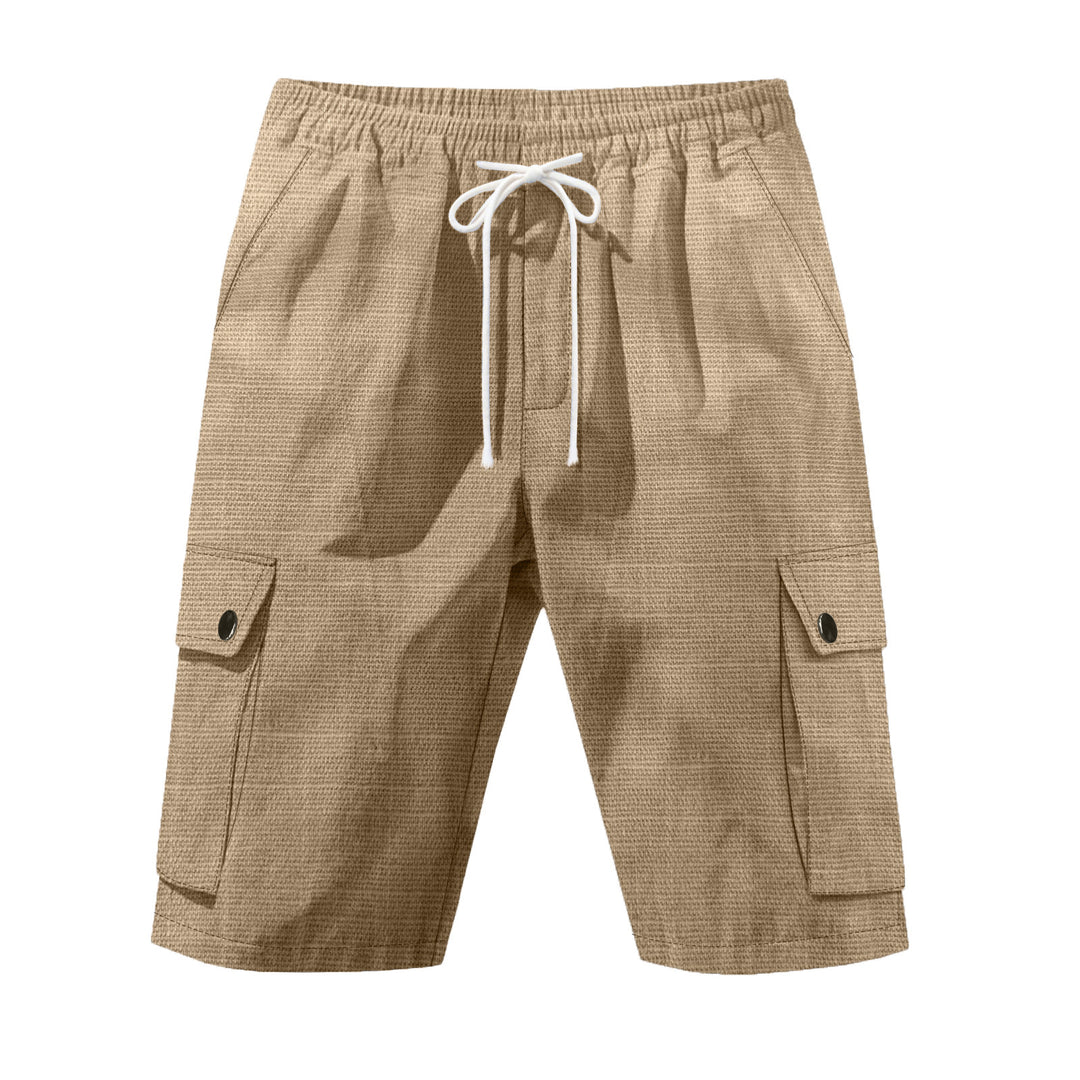Herren nan utilitarische Cargo-Shorts mit Elastikbund, Tunnelzug und aufgesetzten Klappentaschen Drune