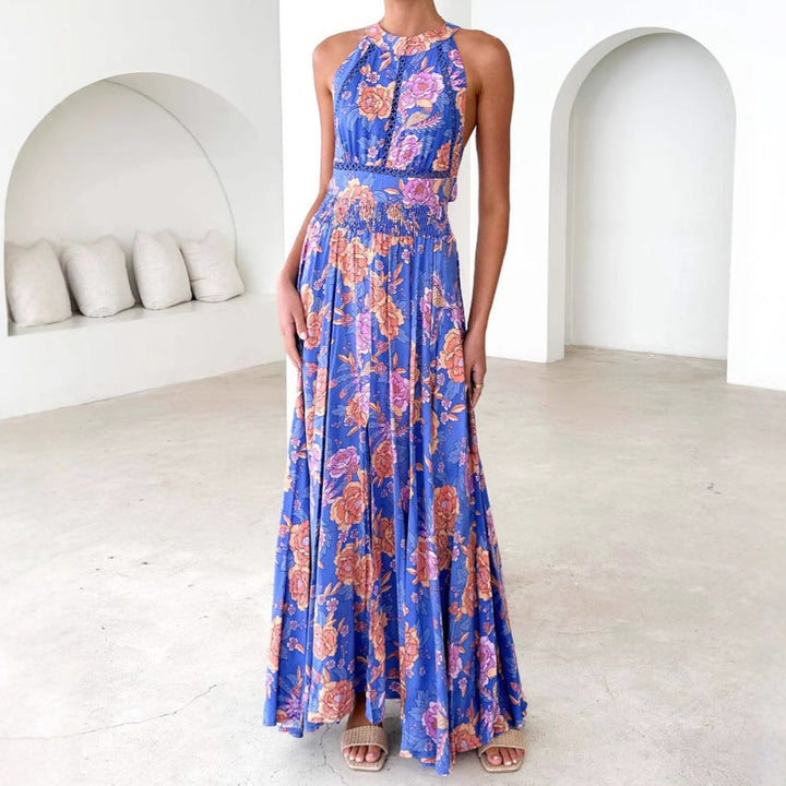 Damen Maxikleid mit elegantem floralem Design und schwingendem Rock Drune