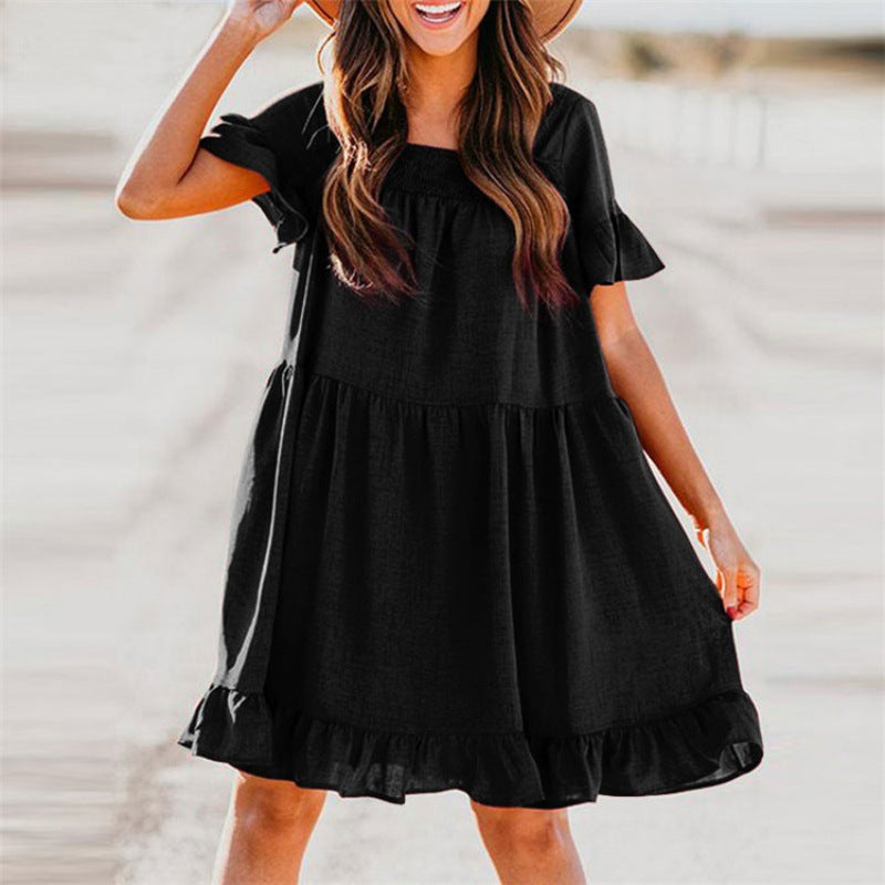 Damen Lässiges Sommerkleid mit Rüschendetails und weiten Ärmeln Drune
