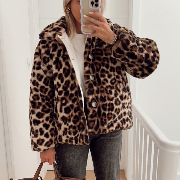 Damen Kunstfelljacke mit modischem Leopardenmuster und komfortablem Schnitt Drune