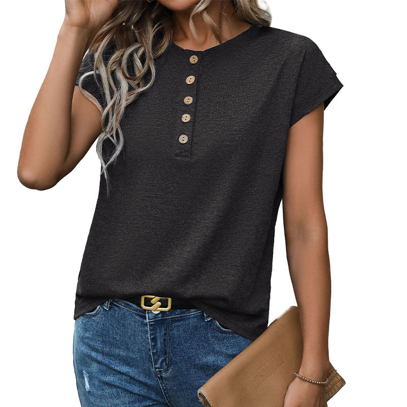 Damen T-Shirt mit Knopfleiste und lässigem Schnitt Drune