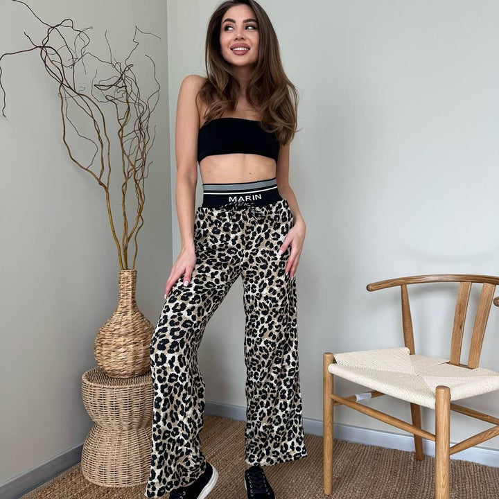 Damen Modische Leoprint Loungehose Drune