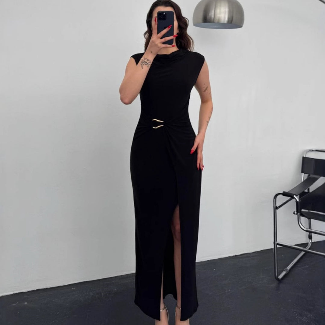 Damen Elegantes Wickelkleid mit seitlichem Schlitz und Gürtel Drune