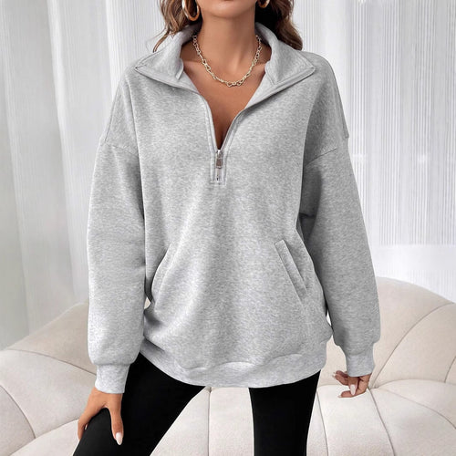 Damen lässiger Zip-Pullover mit Kängurutasche Drune