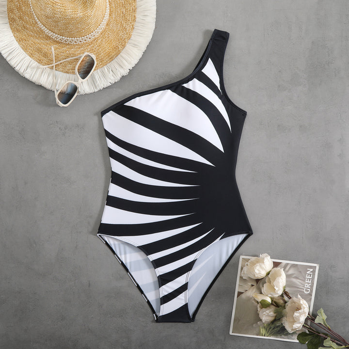 Damen Einteiliger Badeanzug mit asymmetrischem Design und trendigem Grafikmuster Drune