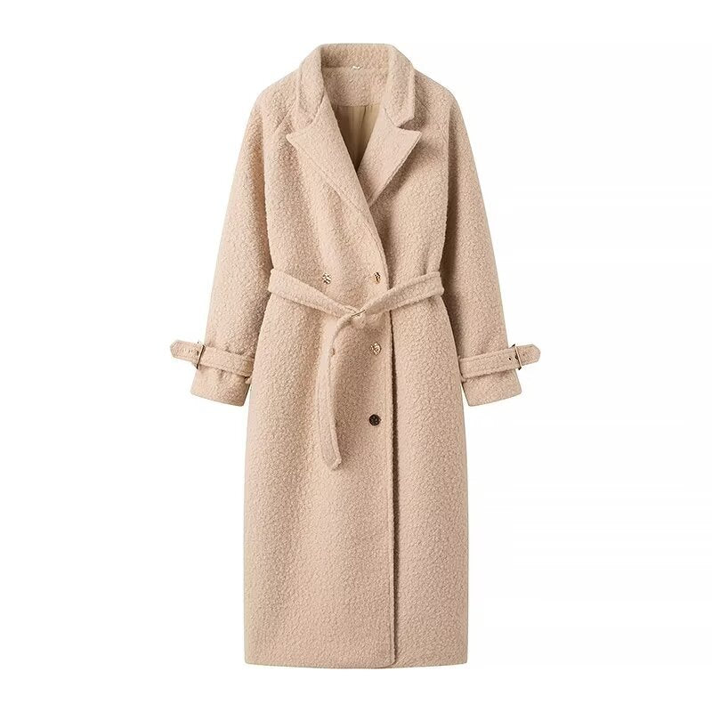 Damen elegante Wollmantel mit Gürteldetail Drune