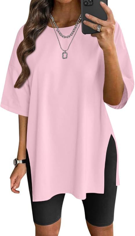 Damen Oversized T-Shirt mit Seitenschlitzen Drune