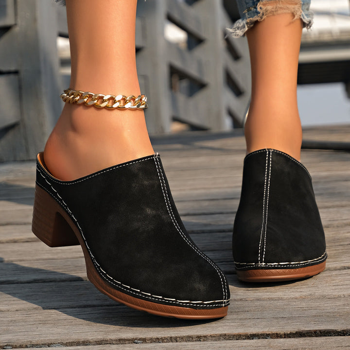 Damen Elegante Clogs aus hochwertigem Wildleder mit komfortablem Blockabsatz Drune