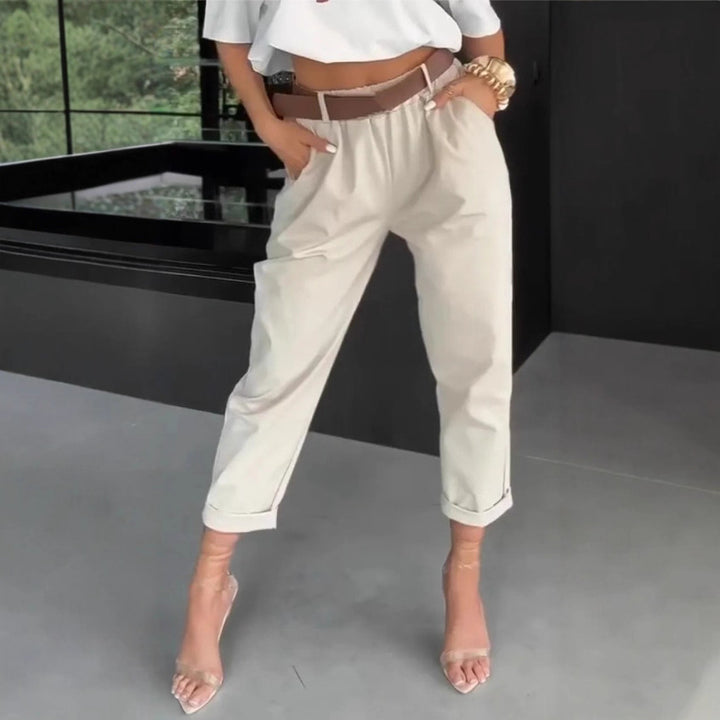 Damen moderne Chinohose mit elastischem Bund und weitem Bein Drune