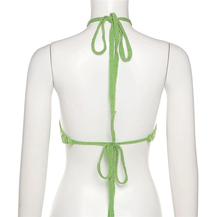 Damen gehäkeltes Crop-Bikini-Top mit verstellbaren Bindebändern Drune