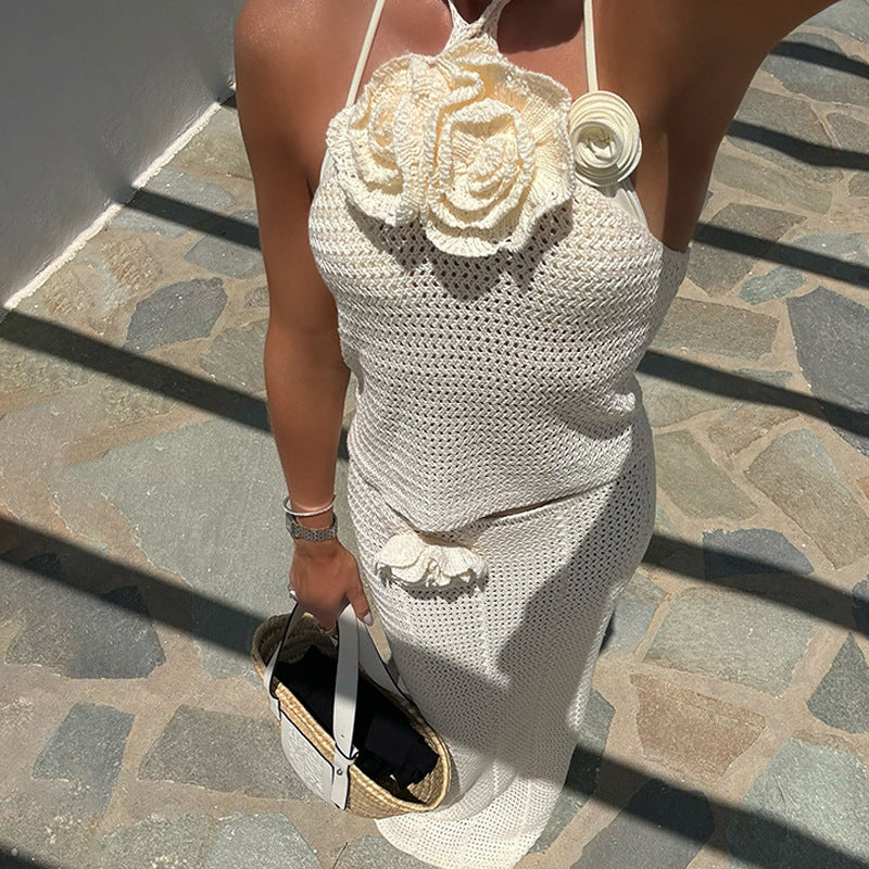 Damen elegantes gehäkeltes Strandensemble mit floralen Akzenten Drune