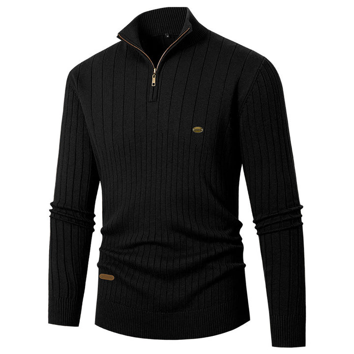 Herren eleganter Strickpullover mit halbem Reißverschluss und feinem Rippdesign Drune