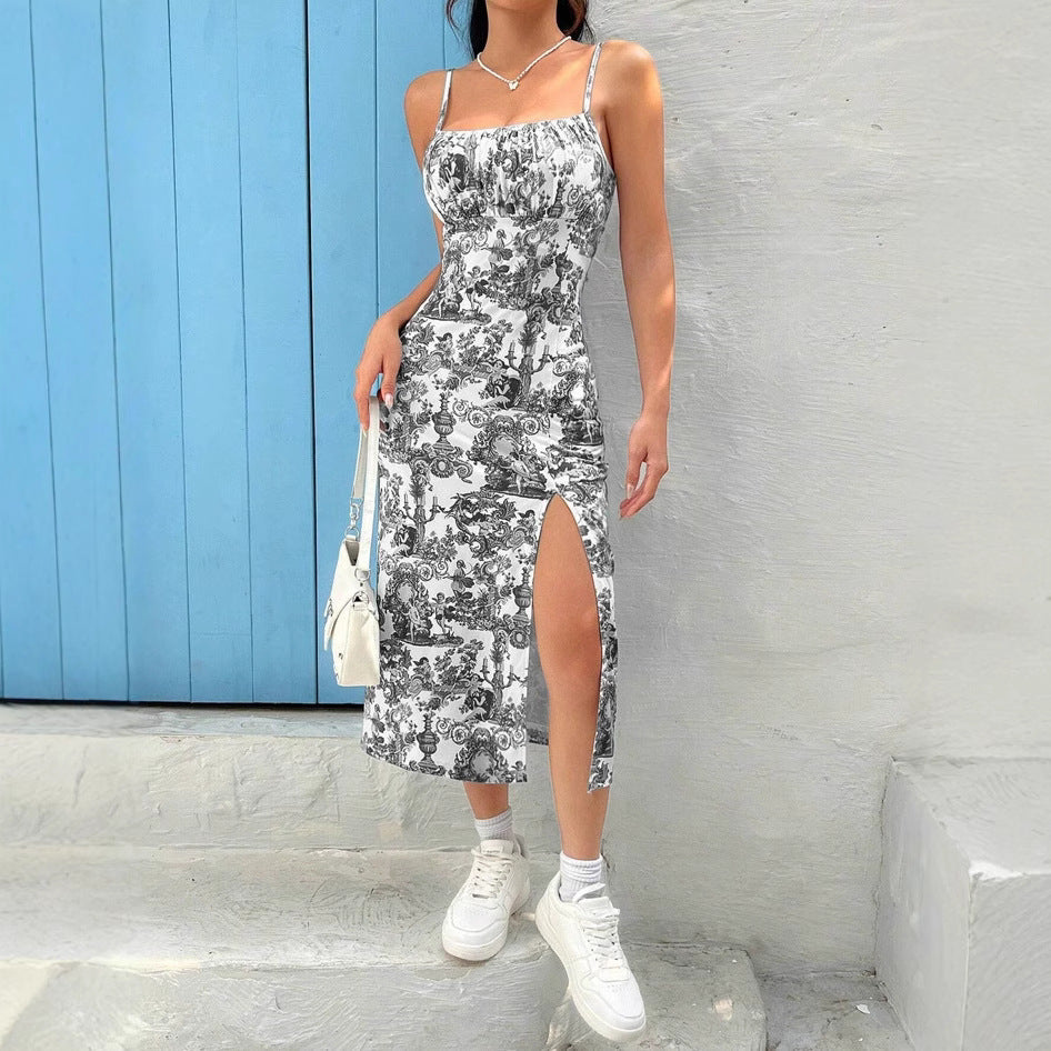Damen Figurbetontes Maxikleid mit Blumenmuster und elegantem Schlitz Drune
