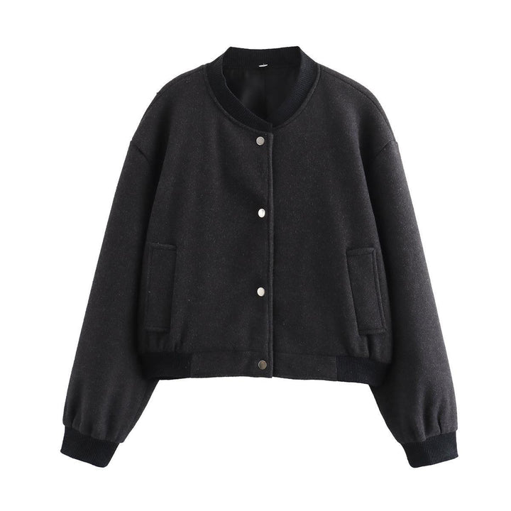 Damen sportliche Bomberjacke mit seitlichen Eingrifftaschen und elastischen Bündchen Drune