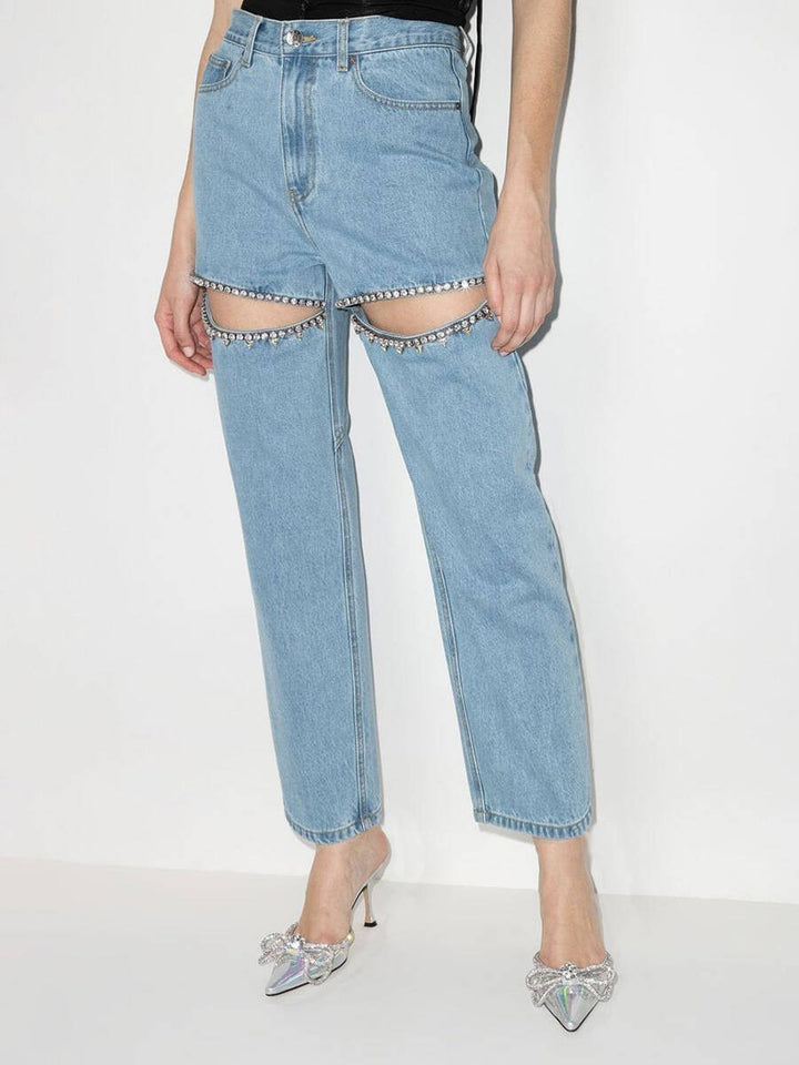 Damen Jeans mit Cut-Outs und funkelnden Details Drune