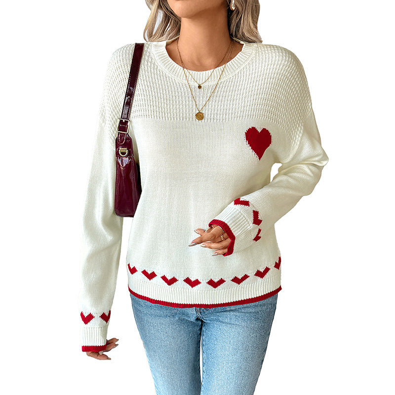 Damen Strickpullover mit Herzmotiv und strukturierter Oberfläche Drune