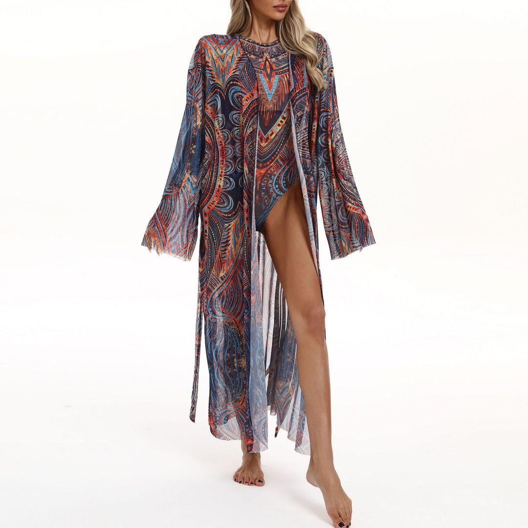 Damen Transparenter Strandkimono mit floralen Mustern Drune