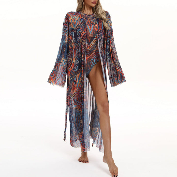 Damen Transparenter Strandkimono mit floralen Mustern Drune