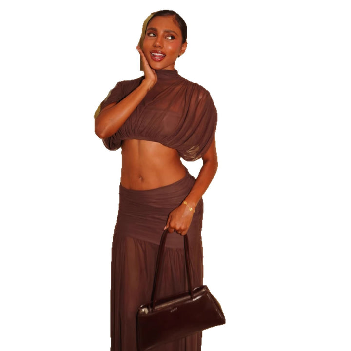 Damen Crop-Top und Maxi-Rock Set mit transparenten Elementen Drune
