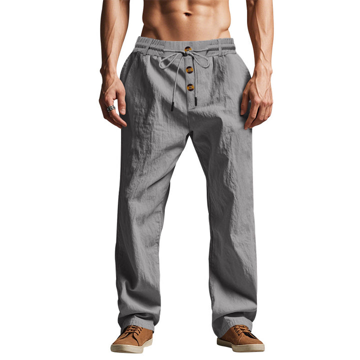 Herren nan Relaxhose im Leinenlook mit dekorativer Knopfleiste und Tunnelzugbund Drune
