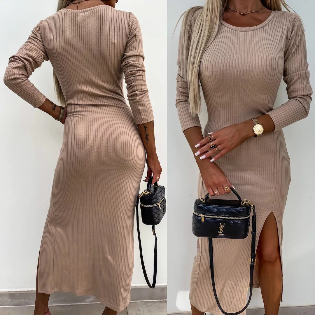 Damen figurbetontes Maxikleid mit seitlichem Schlitz Drune