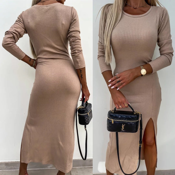 Damen figurbetontes Maxikleid mit seitlichem Schlitz Drune