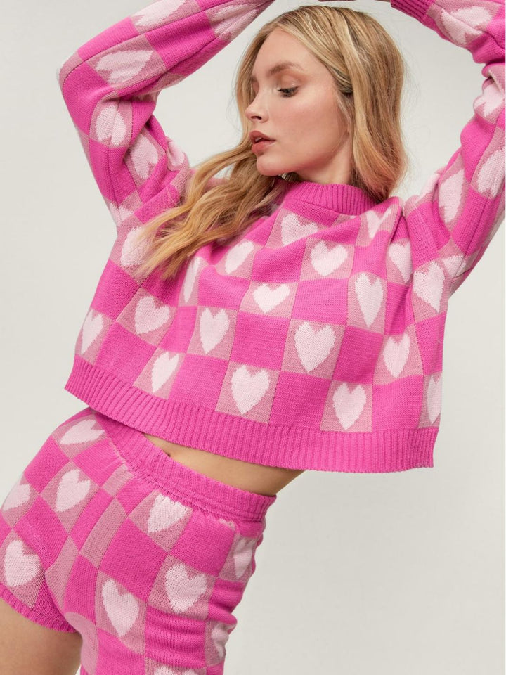 Damen Kuscheliges Strickensemble mit Herzmuster Drune