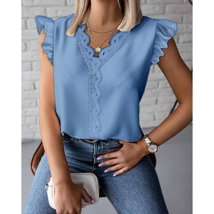 Damen Bluse mit Rüschendetails und Spitzenapplikationen Drune