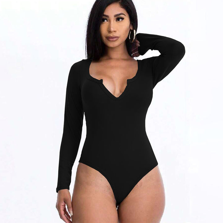Damen Body mit tiefem V-Ausschnitt und langem Arm Drune