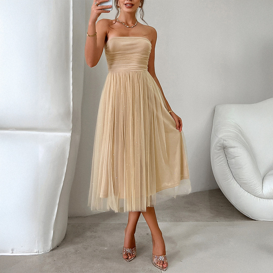 Damen Cocktailkleid mit gerafftem Oberteil und schwingendem Tüllrock Drune