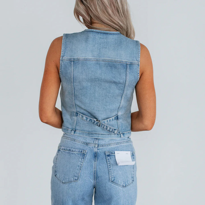 Damen Denim Weste mit Knopfleiste und modernen Schnittrahmen Drune