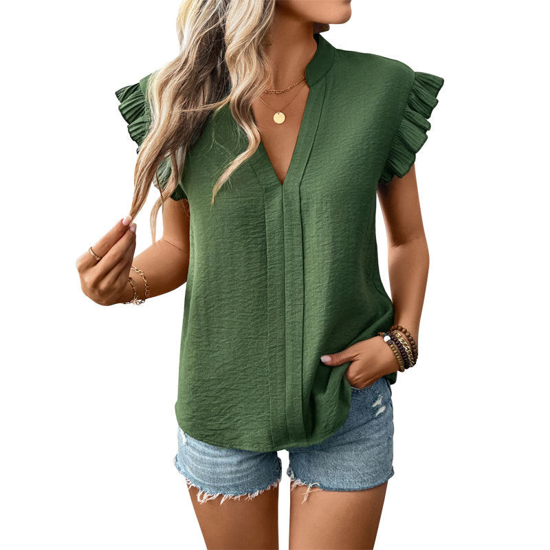 Damen Bluse mit Rüschendetails und V-Ausschnitt Drune