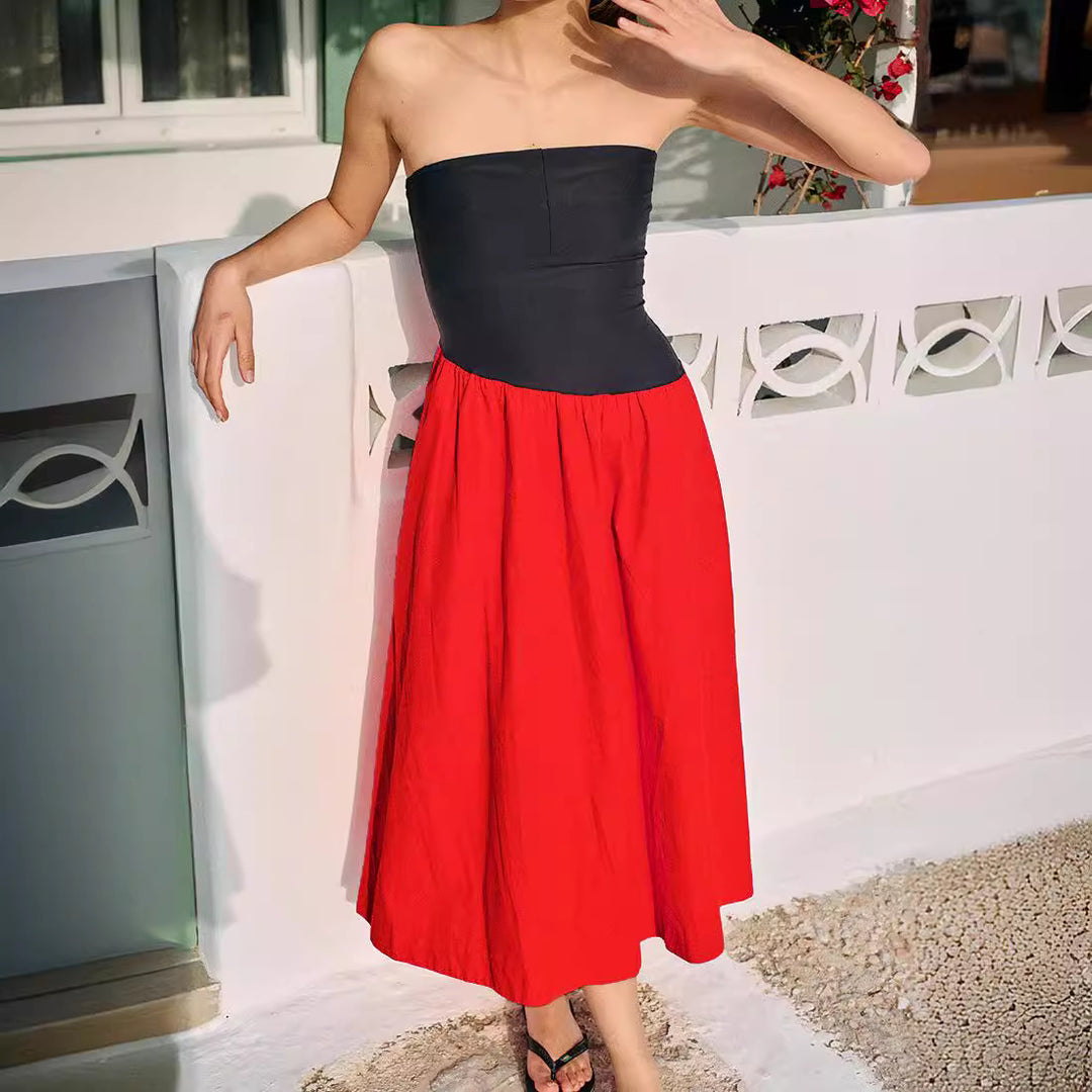 Damen ärmelloses Maxi-Kleid mit hochwertigem Oberteil und voluminösem Rock Drune