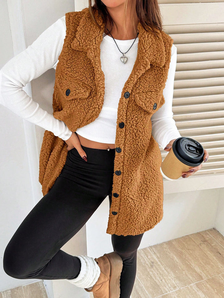 Damen Weiche Weste aus Teddystoff mit praktischen Taschen Drune