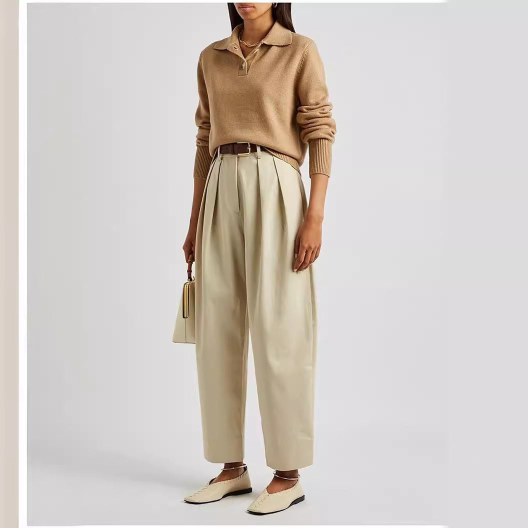 Damen elegante und weit geschnittene Hochbundhose Drune