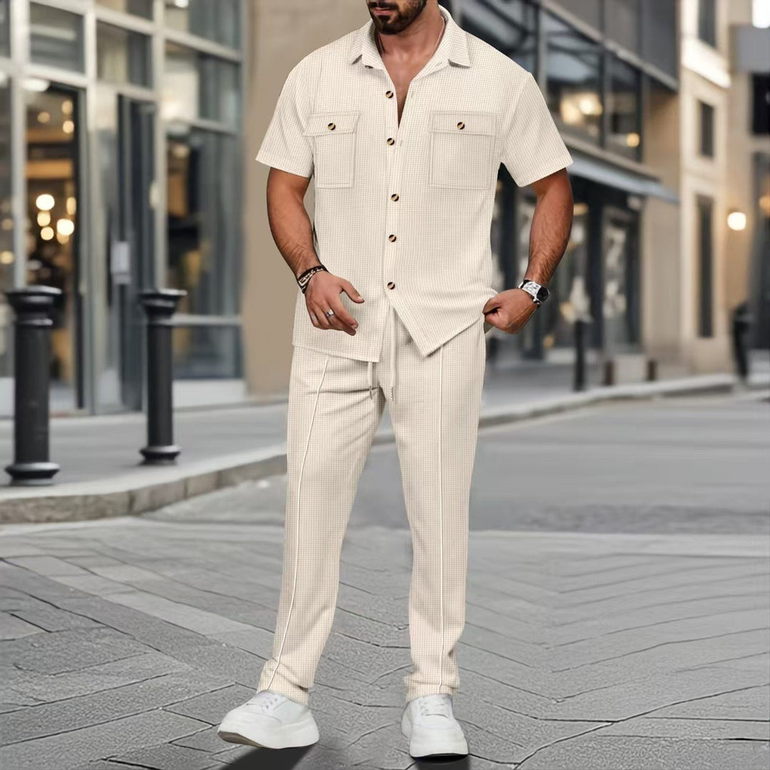 Herren modischer Freizeitanzug mit Pinstripe-Muster und praktischen Taschen Drune