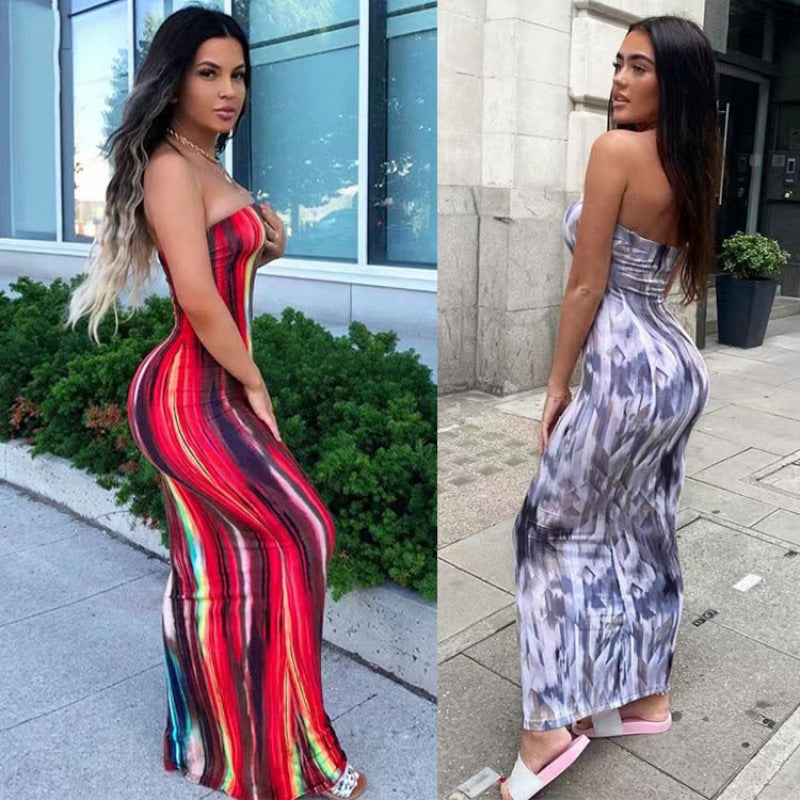 Damen Maxikleid mit modernem abstraktem Design und fließendem Schnitt Drune