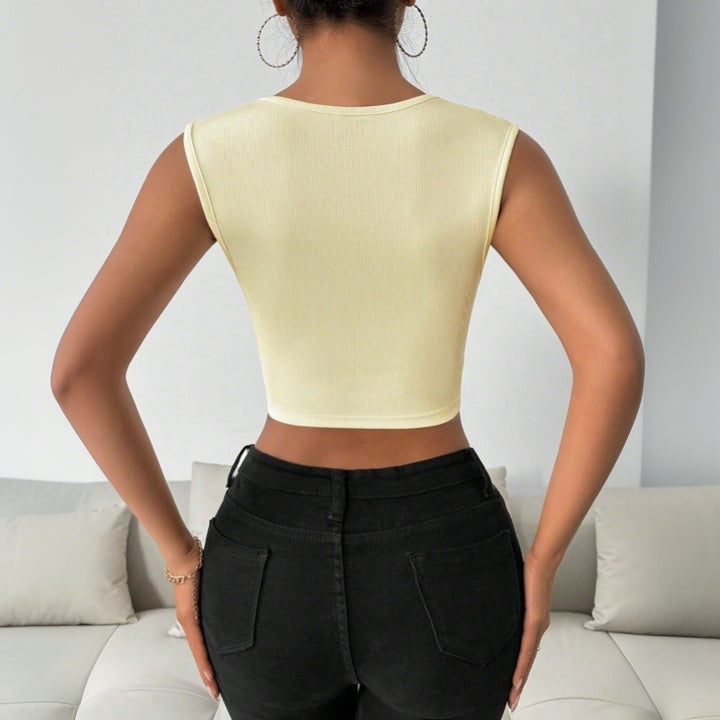 Damen modisches Crop-Top mit tiefem V-Ausschnitt und Hüftbund Drune