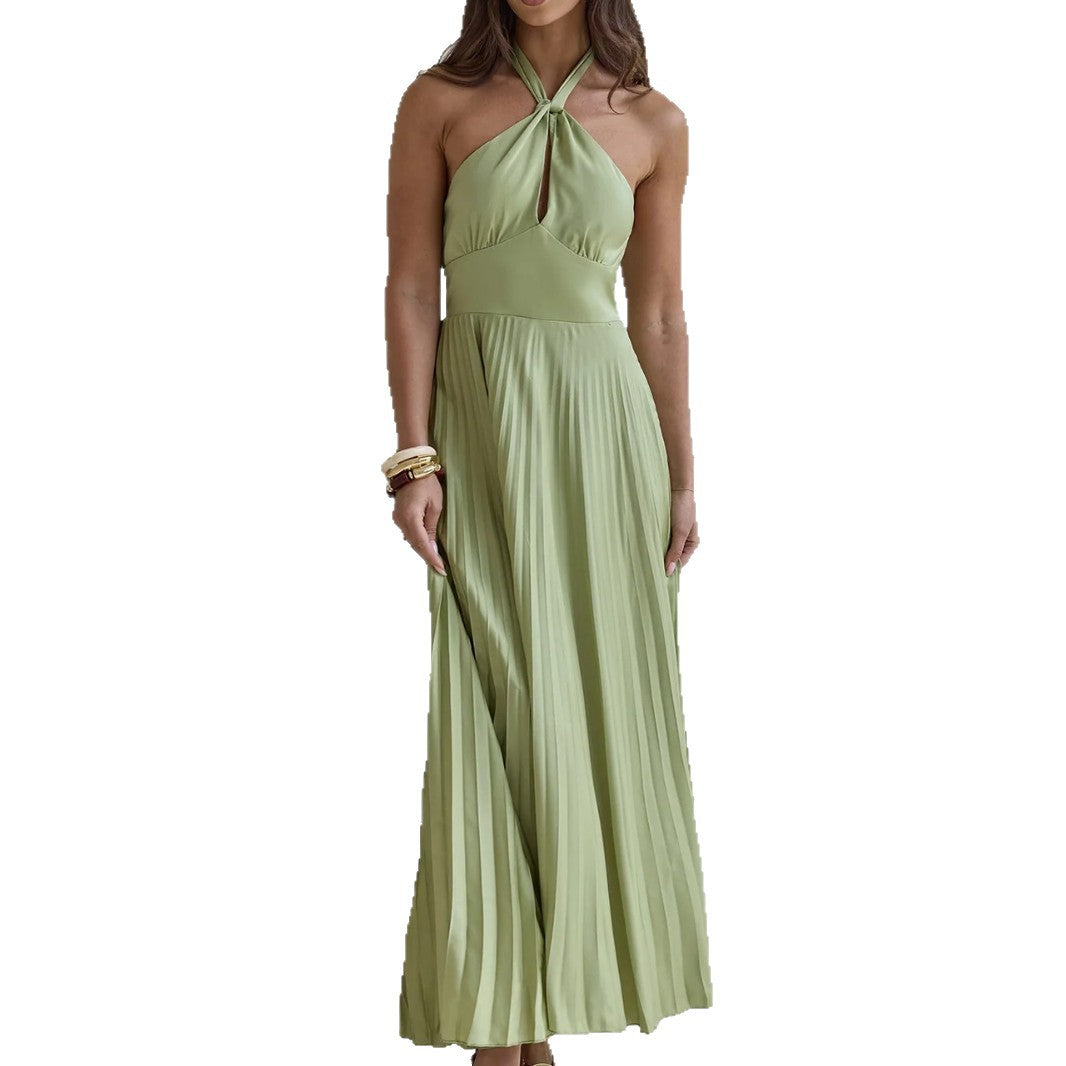 Damen Maxi-Kleid mit elegantem Halter-Design und plissiertem Rock Drune