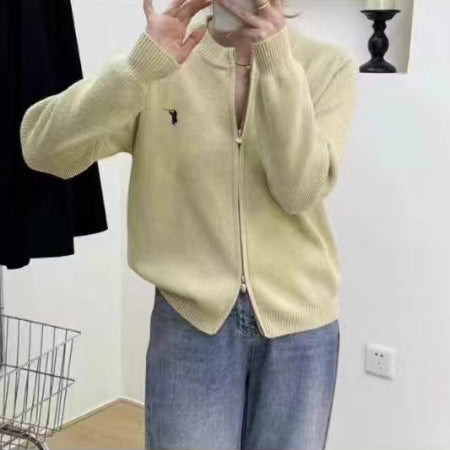 Damen Grobstrickjacke mit durchgehendem Reißverschluss und dekorativen Details Drune