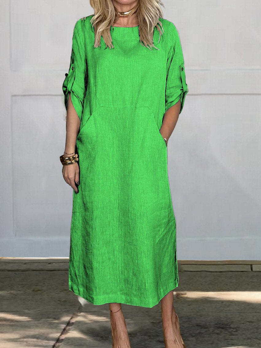 Damen lässiges Midi-Kleid mit praktischen Taschen Drune