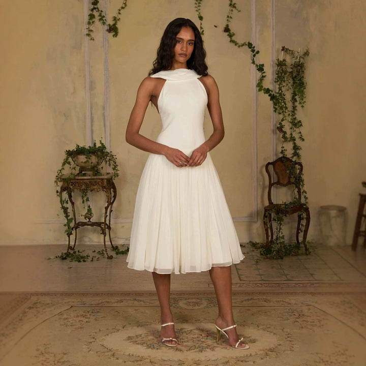 Damen Elegantes Midikleid mit schulterfreiem Design und fließendem Rock Drune