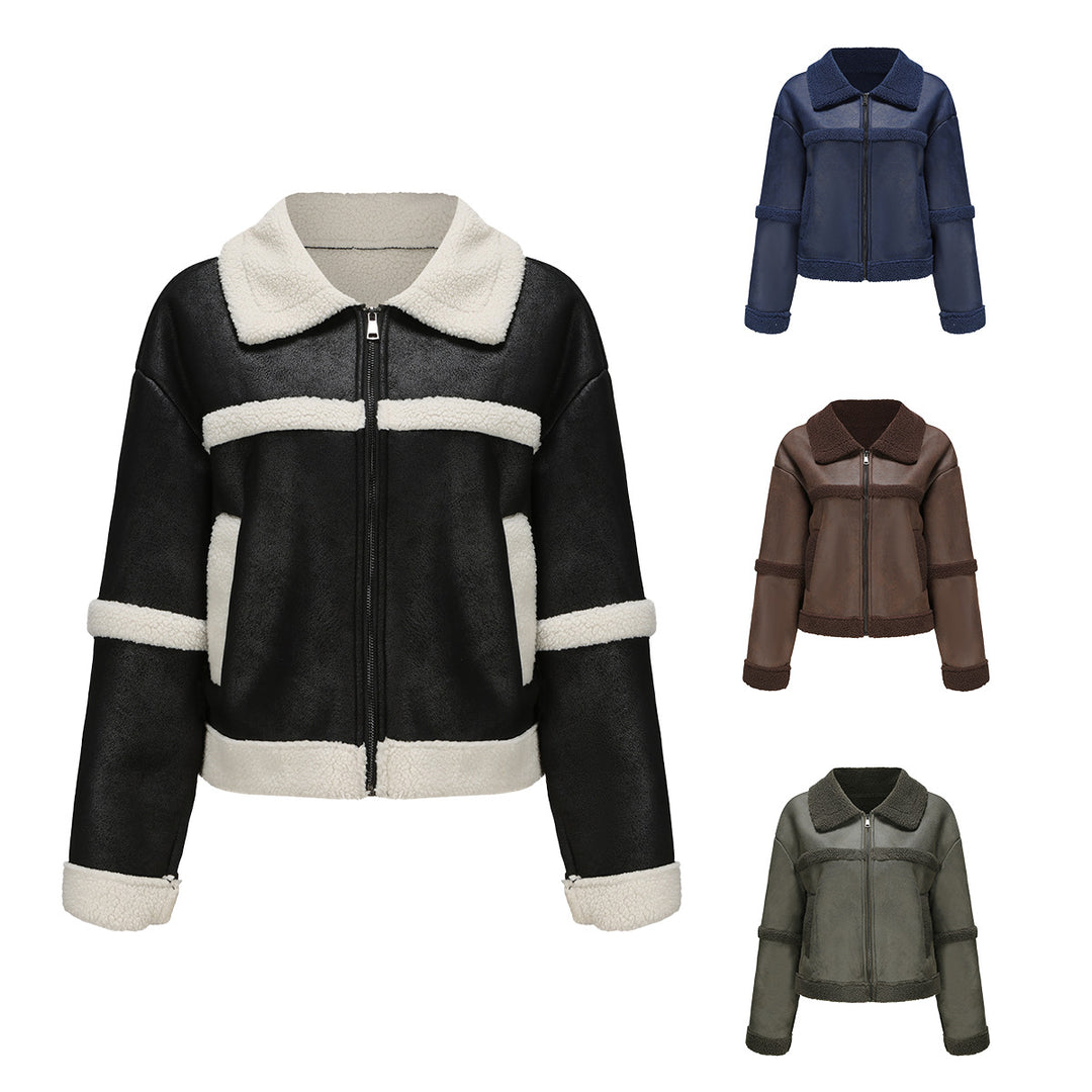 Damen nan kurze Teddyjacke im Aviator-Stil mit Reißverschluss Drune