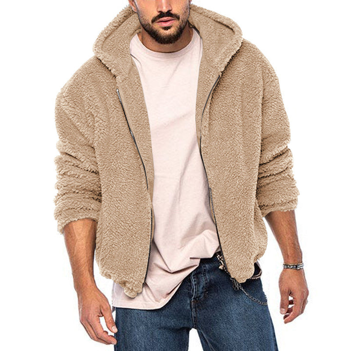 Herren kuschelige Fleecejacke mit großzügiger Kapuze und Reißverschluss Drune