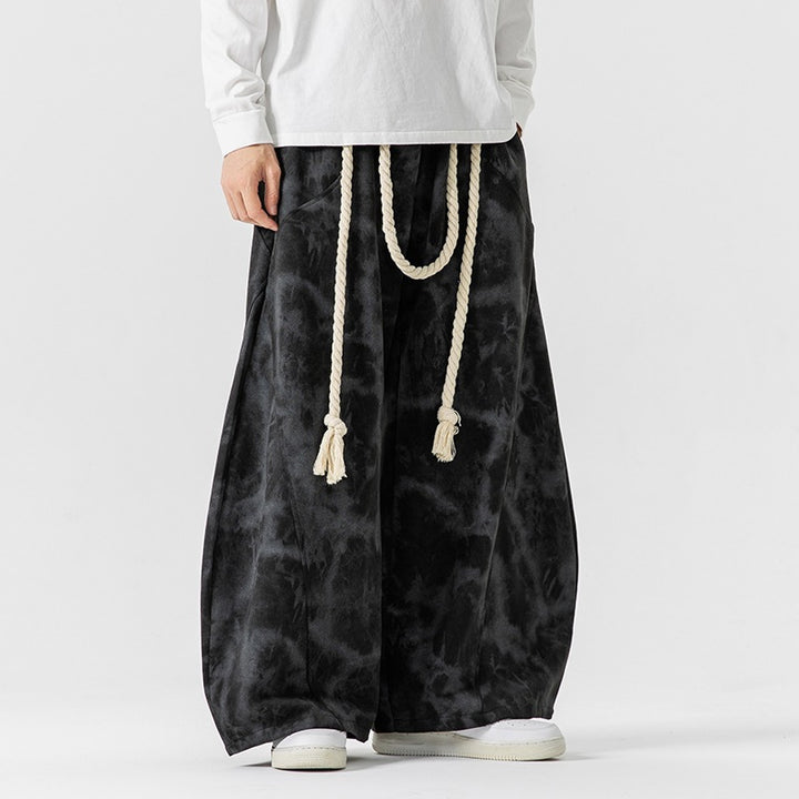 Unisex nan weite Batik-Haremshose mit dekorativem Kordelbund und tiefem Schritt Drune