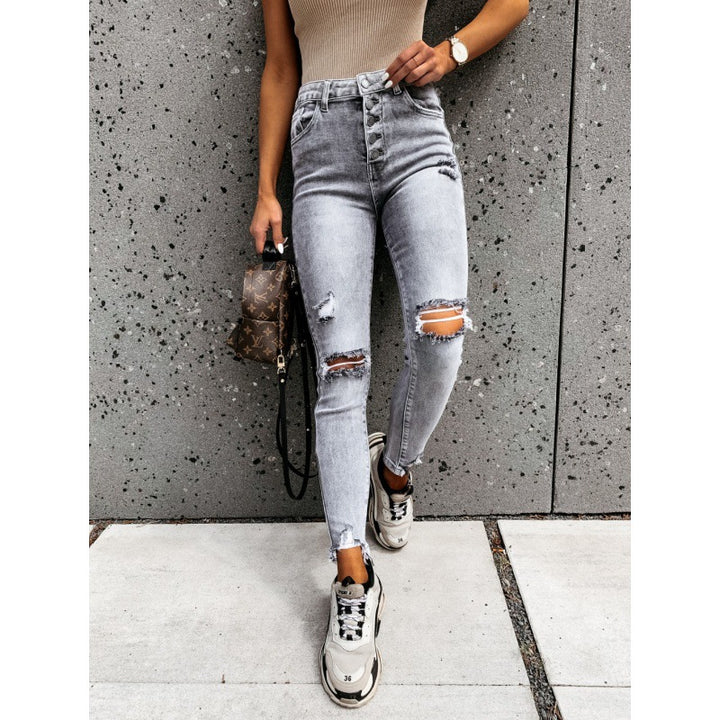 Damen High Waist Ripped Jeans Drune