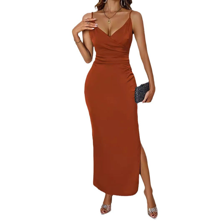 Damen figurbetontes Abendkleid mit V-Ausschnitt und elegantem Drapierungsdesign Drune