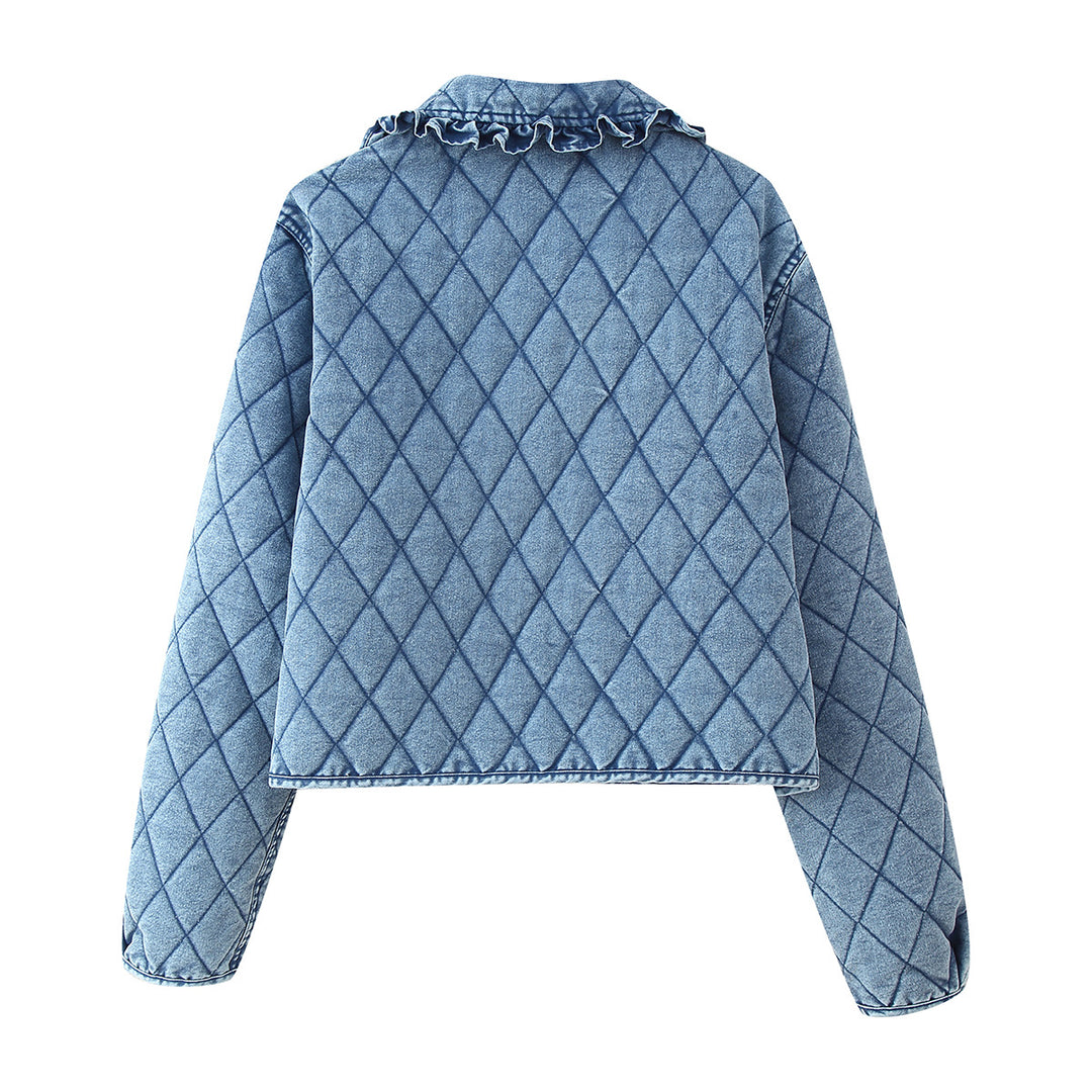 Damen gesteppte Utility-Jacke mit elegantem Kragen und Rüschendetails Drune