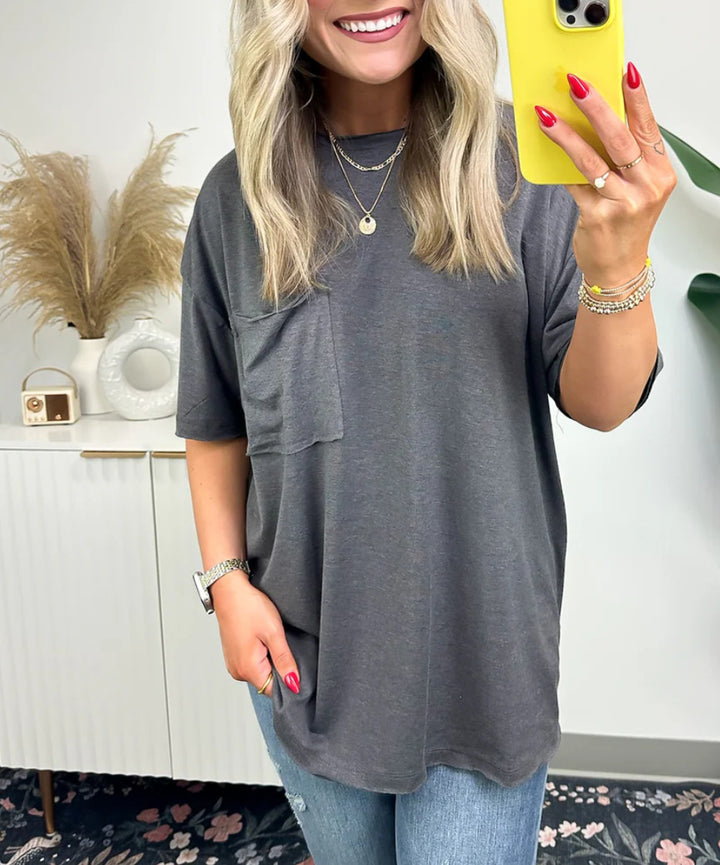 Damen lässiges Oversized T-Shirt mit Tasche Drune