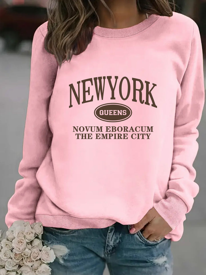 Damen Sweatshirt mit stylischem New Yorker Schriftzug Drune